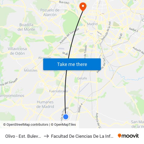 Olivo - Est. Bulevar Sur to Facultad De Ciencias De La Información map