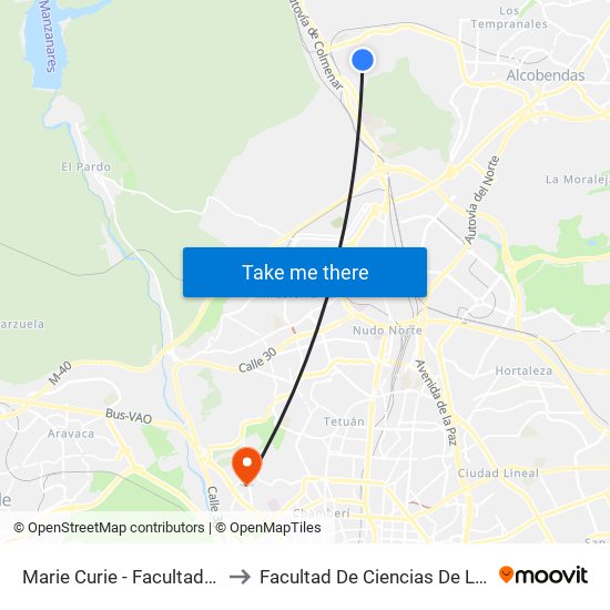 Marie Curie - Facultad Informática to Facultad De Ciencias De La Información map