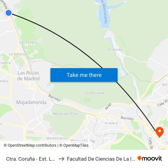 Ctra. Coruña - Est. Las Matas to Facultad De Ciencias De La Información map