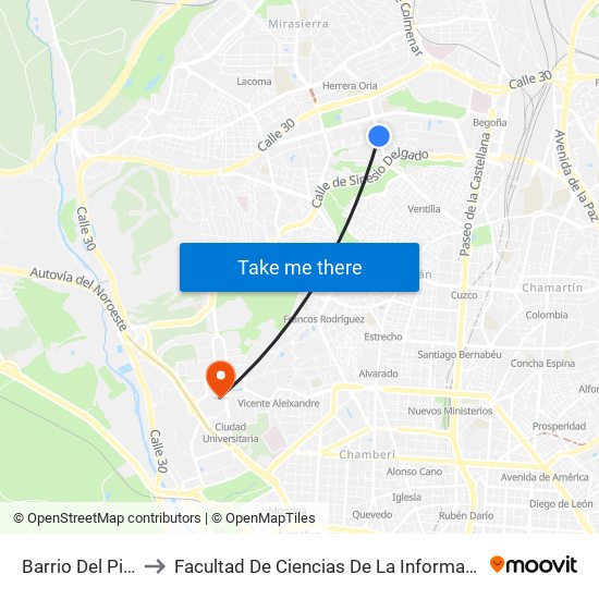 Barrio Del Pilar to Facultad De Ciencias De La Información map