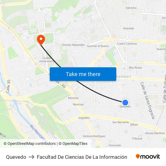 Quevedo to Facultad De Ciencias De La Información map