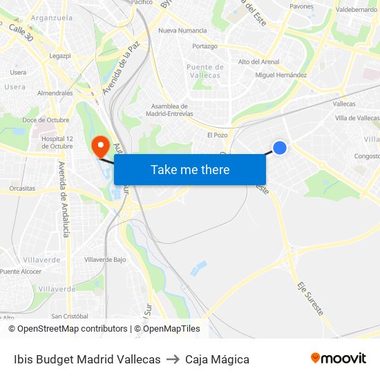 Ibis Budget Madrid Vallecas to Caja Mágica map