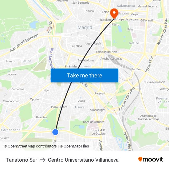 Tanatorio Sur to Centro Universitario Villanueva map