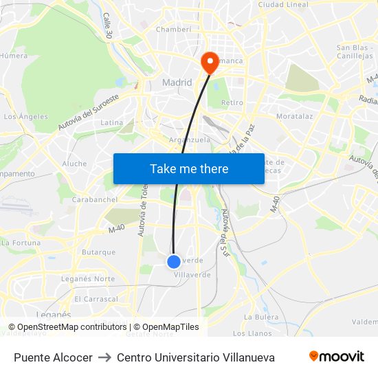 Puente Alcocer to Centro Universitario Villanueva map