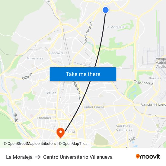 La Moraleja to Centro Universitario Villanueva map