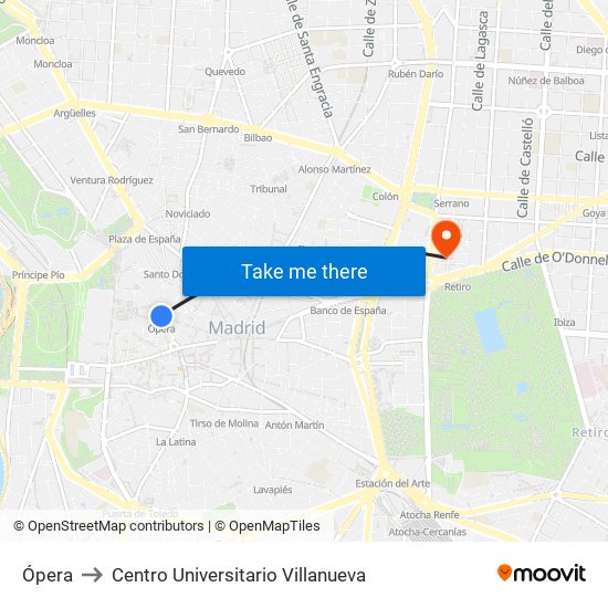 Ópera to Centro Universitario Villanueva map