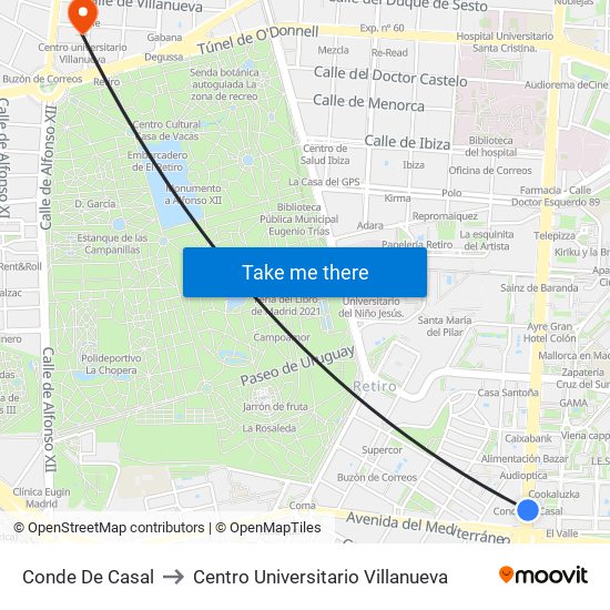 Conde De Casal to Centro Universitario Villanueva map