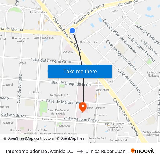 Intercambiador De Avenida De América to Clínica Ruber Juan Bravo map