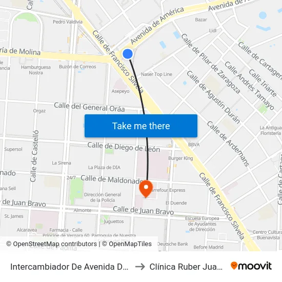 Avenida De América to Clínica Ruber Juan Bravo map