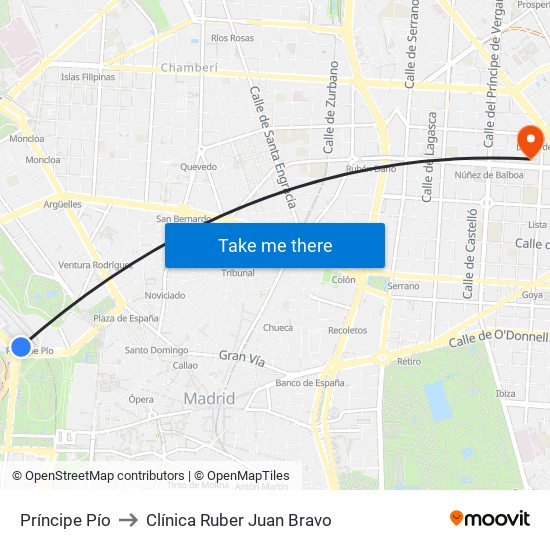 Príncipe Pío to Clínica Ruber Juan Bravo map