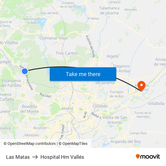 Las Matas to Hospital Hm Vallés map