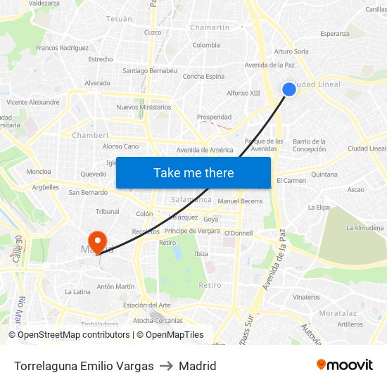 Torrelaguna Emilio Vargas to Madrid map
