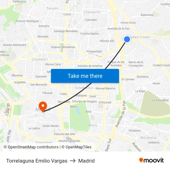Torrelaguna Emilio Vargas to Madrid map