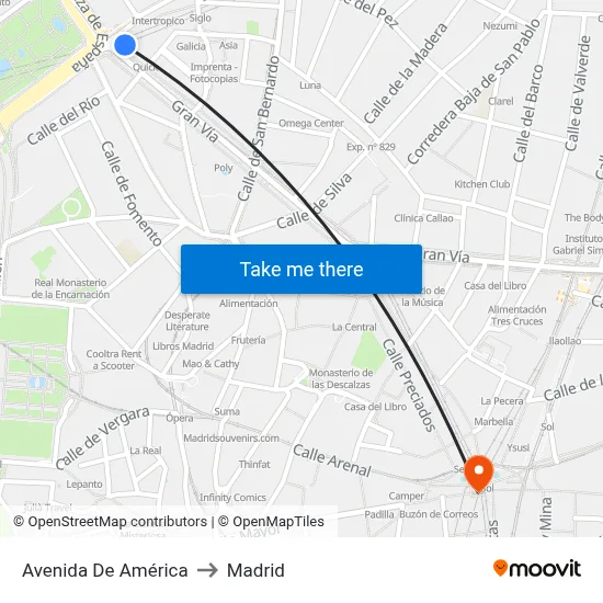 Avenida De América to Madrid map