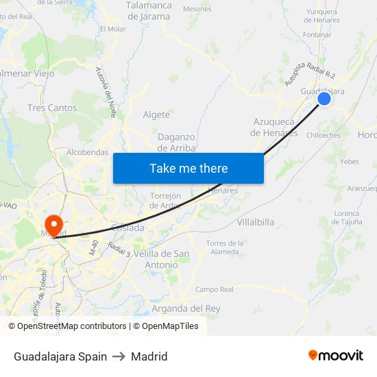 Guadalajara Spain to Madrid map