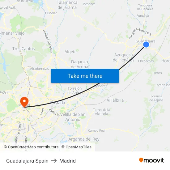 Guadalajara Spain to Madrid map