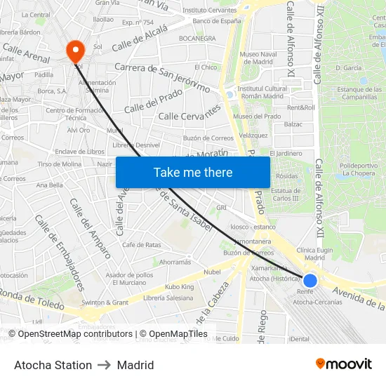 Atocha Station to Madrid map