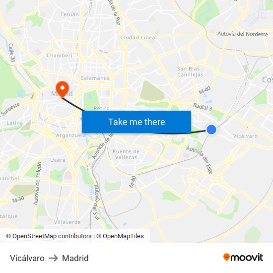 Vicálvaro to Madrid map