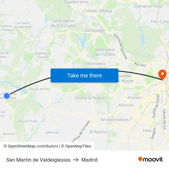 San Martín de Valdeiglesias to Madrid map