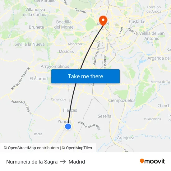 Numancia de la Sagra to Madrid map
