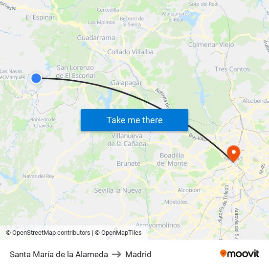 Santa María de la Alameda to Madrid map