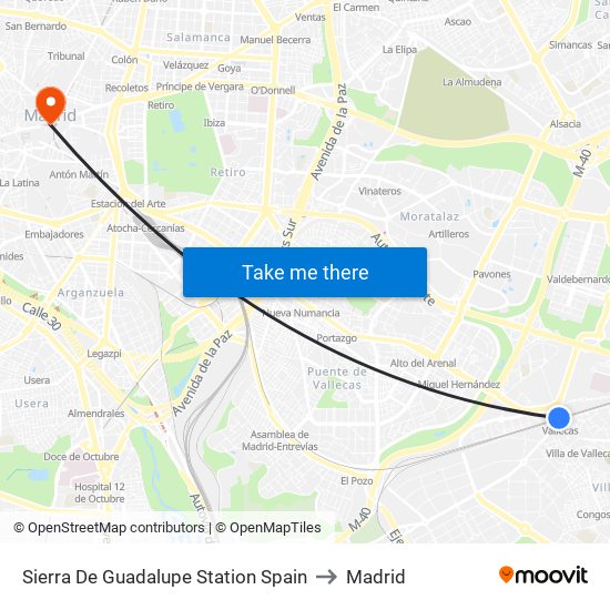 Sierra De Guadalupe Station Spain to Madrid map