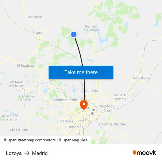 Lozoya to Madrid map