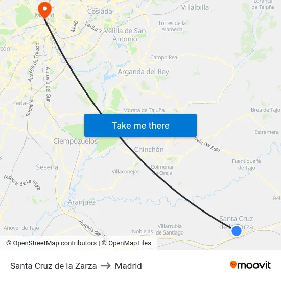 Santa Cruz de la Zarza to Madrid map