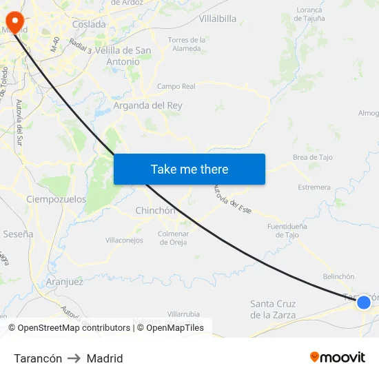 Tarancón to Madrid map