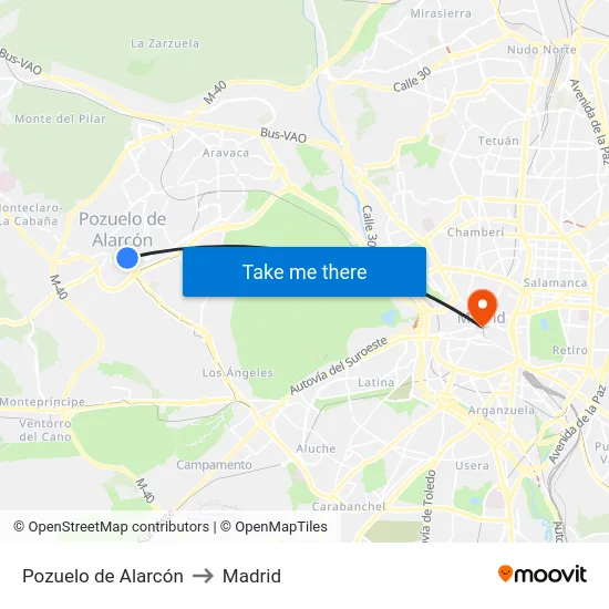 Pozuelo de Alarcón to Madrid map