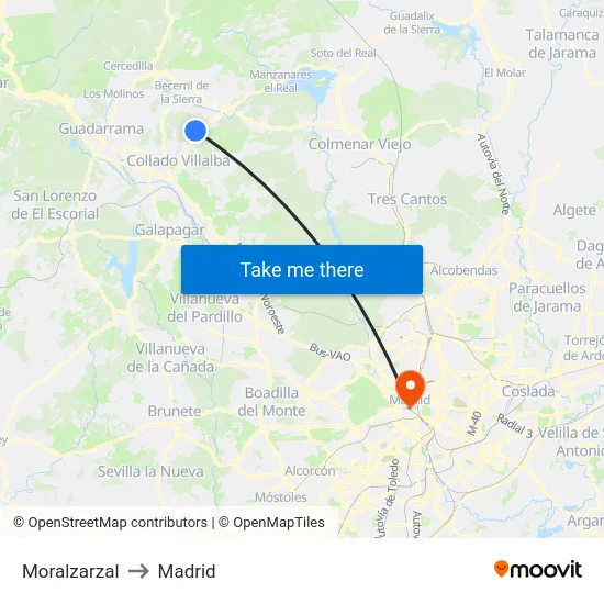 Moralzarzal to Madrid map