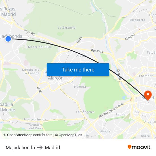 Majadahonda to Madrid map