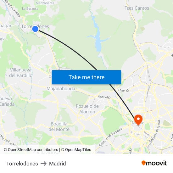 Torrelodones to Madrid map