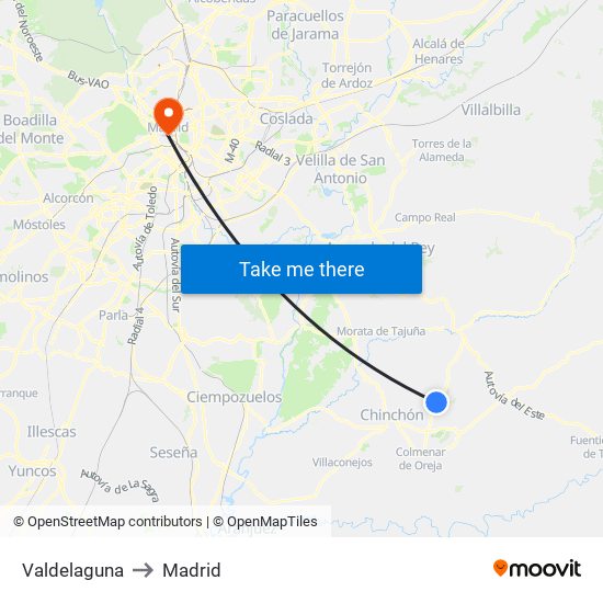 Valdelaguna to Madrid map