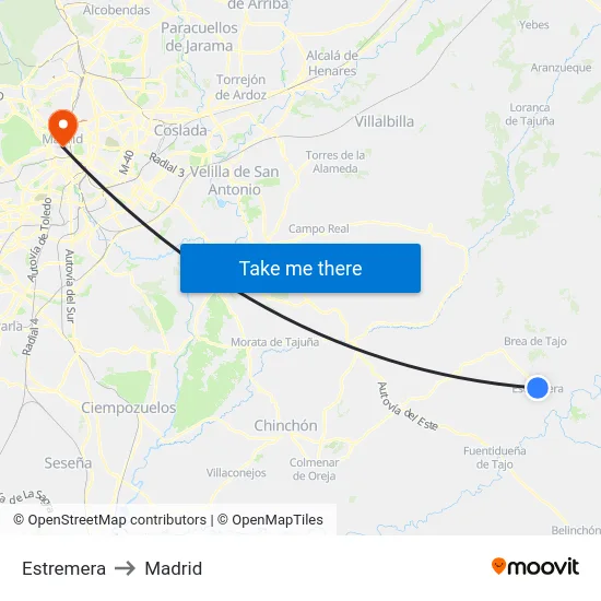 Estremera to Madrid map