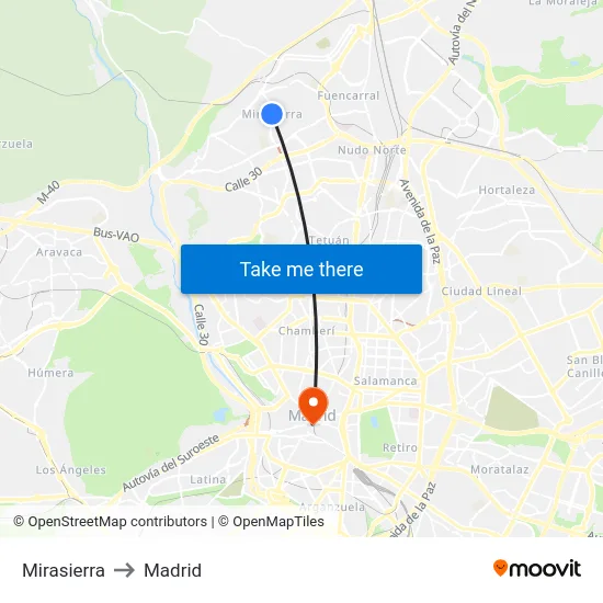 Mirasierra to Madrid map