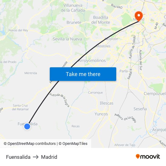 Fuensalida to Madrid map