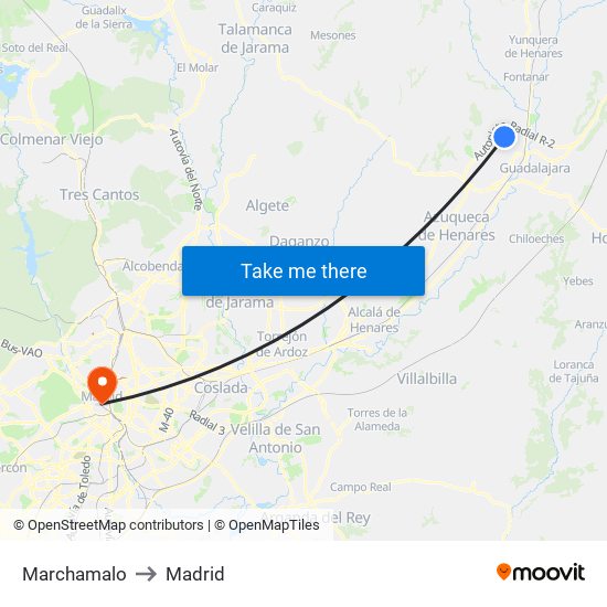 Marchamalo to Madrid map