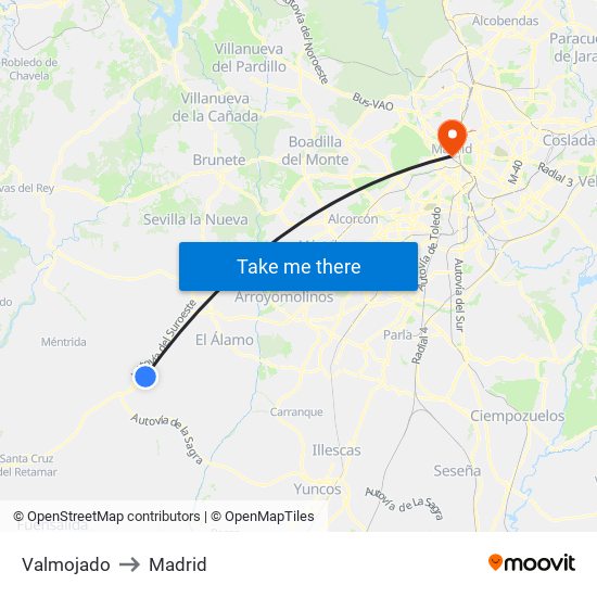 Valmojado to Madrid map