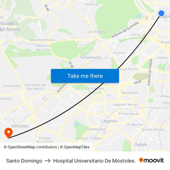 Santo Domingo to Hospital Universitario De Móstoles. map