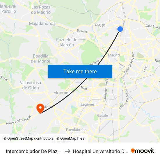 Intercambiador De Plaza De Castilla to Hospital Universitario De Móstoles. map