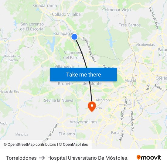 Torrelodones to Hospital Universitario De Móstoles. map