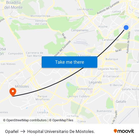 Opañel to Hospital Universitario De Móstoles. map