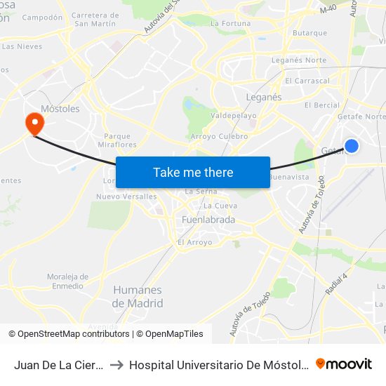 Juan De La Cierva to Hospital Universitario De Móstoles. map