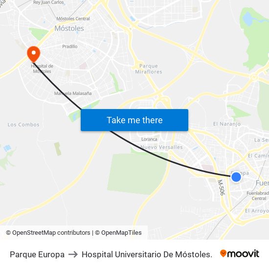 Parque Europa to Hospital Universitario De Móstoles. map