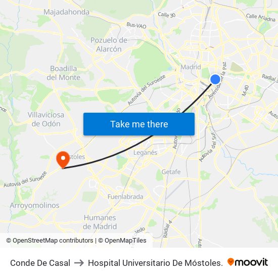 Conde De Casal to Hospital Universitario De Móstoles. map