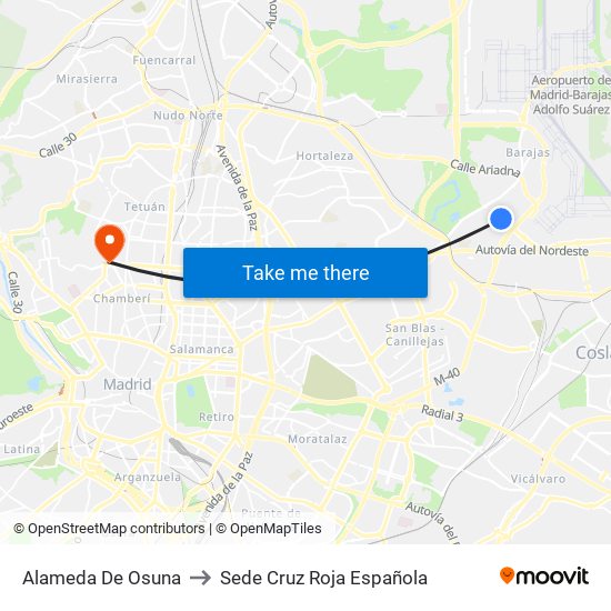 Alameda De Osuna to Sede Cruz Roja Española map