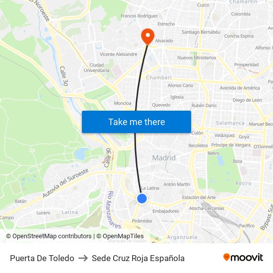 Puerta De Toledo to Sede Cruz Roja Española map
