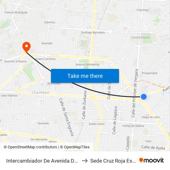 Intercambiador De Avenida De América to Sede Cruz Roja Española map