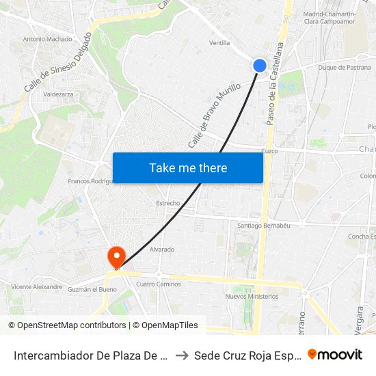 Intercambiador De Plaza De Castilla to Sede Cruz Roja Española map